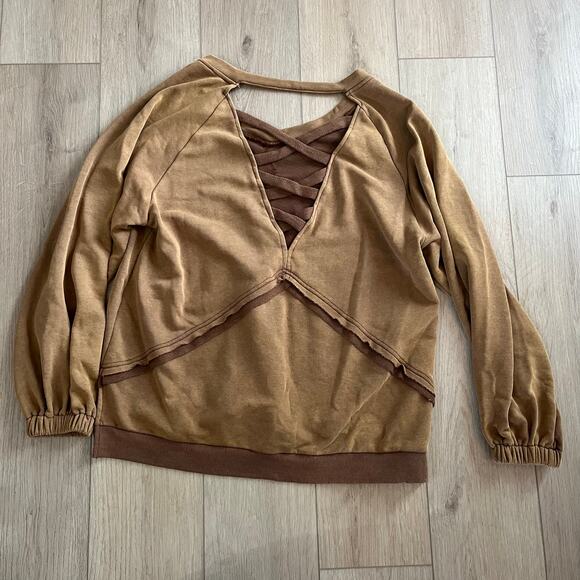 POL Women’s Brown French Terry Criss Criss Sweatshirt Sz M - Picture 8 of 8